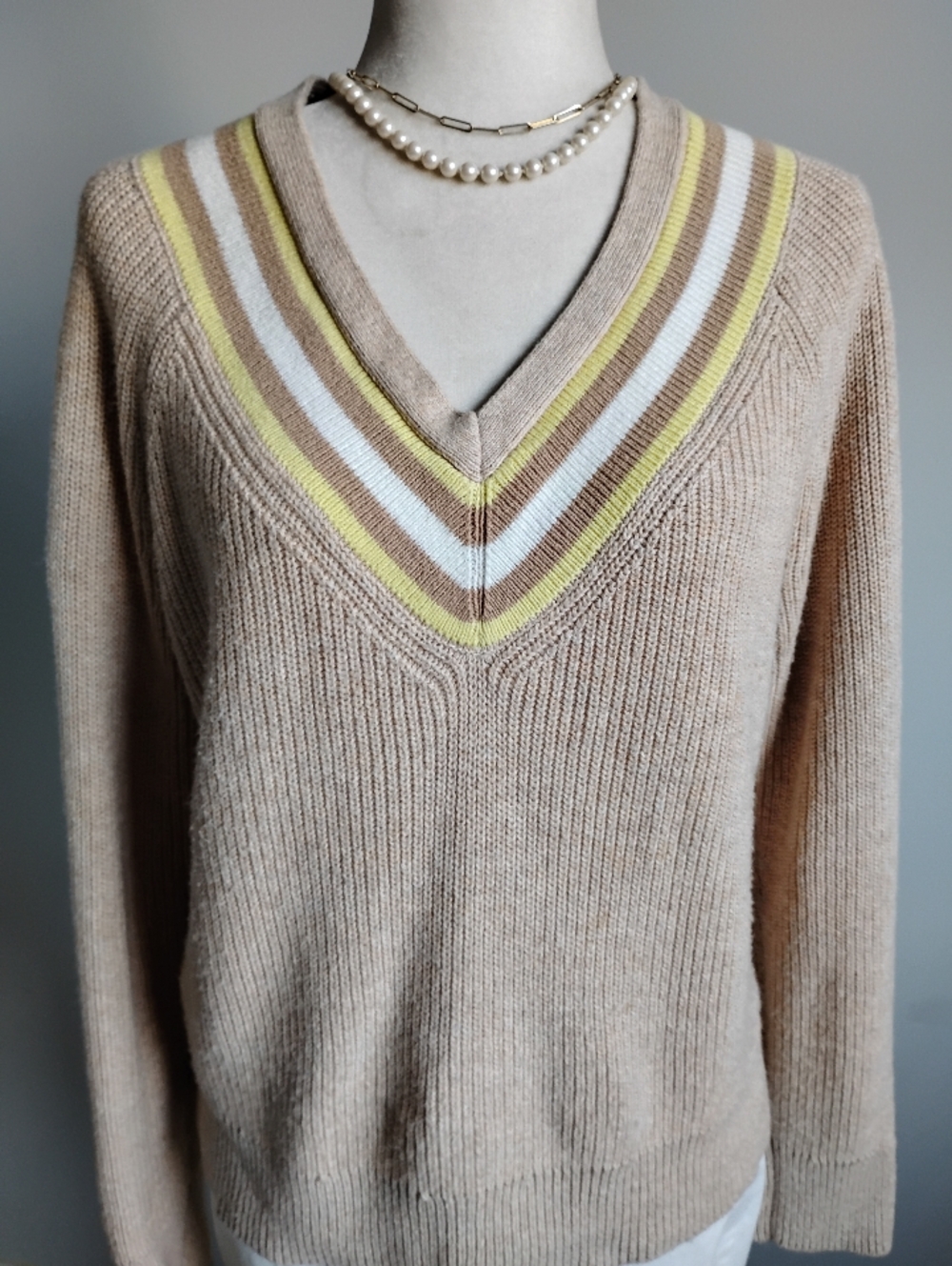 Talbots Cotton Cricket Style Sweater Classic Preppy Camel Tan Yellow Size Medium